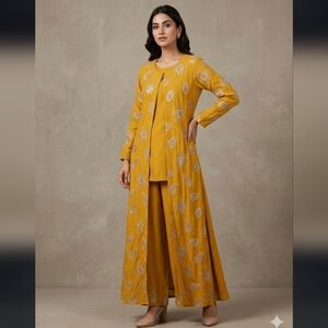 Mustard Yellow & Gold Chiffon 3 Piece Indian Punjabi Suit -BNWOT
